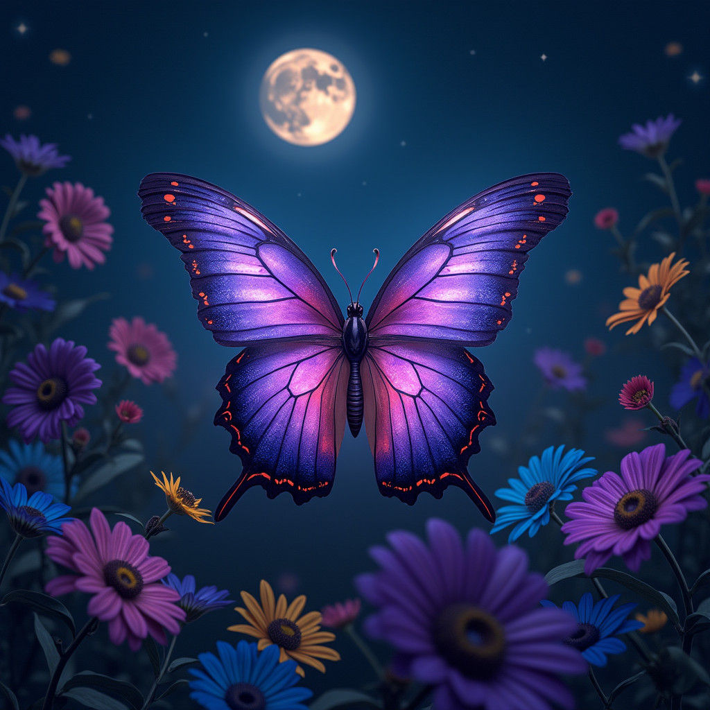 Majestic Purple Butterfly in Atmospheric Digital Painting
