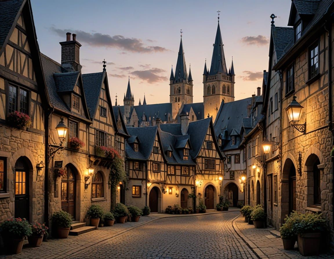 Enchanting European Town Scene in Gothic Style