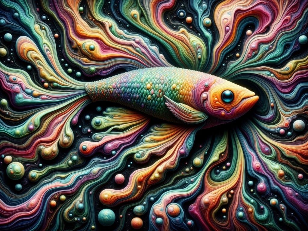 Abstract Fluid Art Fish Swimming Underwater