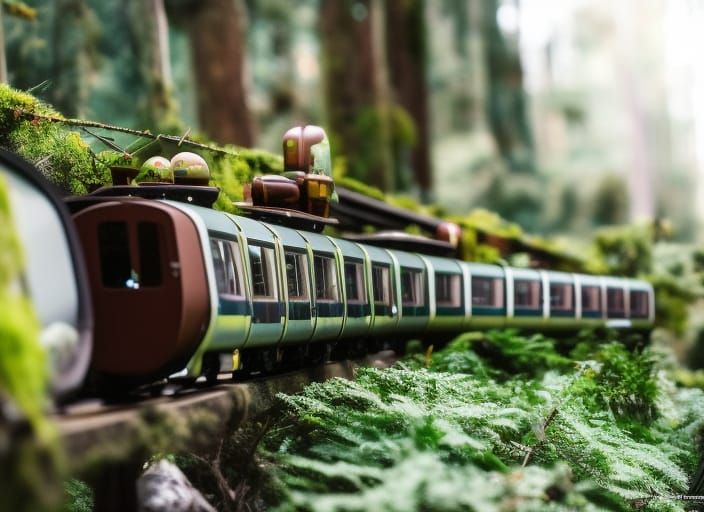 Post-Apocalyptic Monorail Cargo Train in Overgrown Forest