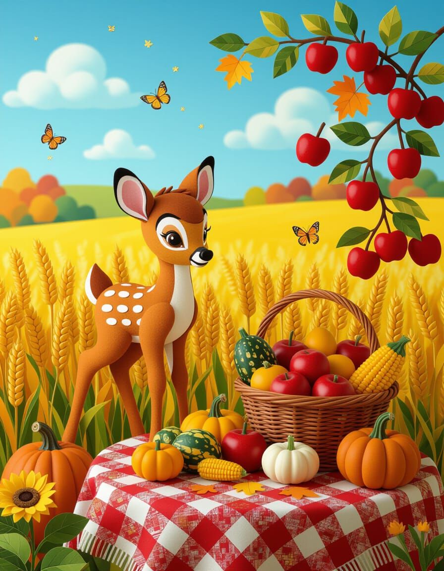 Felt Art Autumn Harvest Scene With Golden Fields and Apples