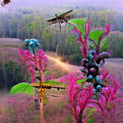 Surreal Dragonfly Forest Sunrise