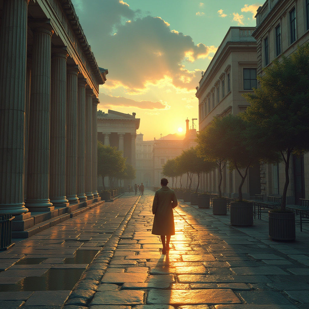 Stoic Philosopher Reflects in Ancient Athens