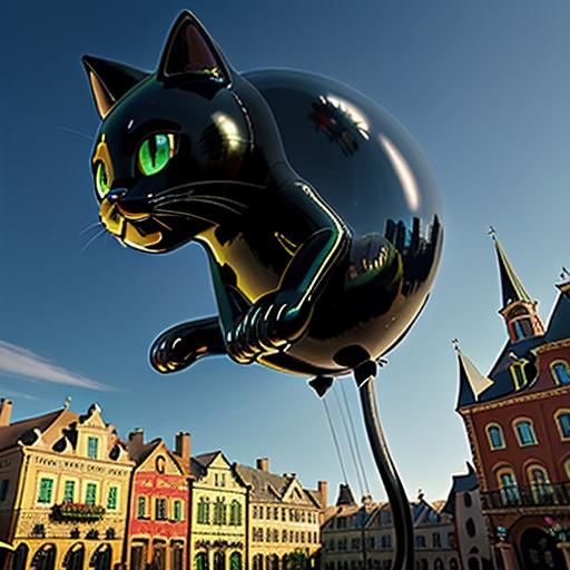 Giant Latex Cat Balloon Floats Over Town