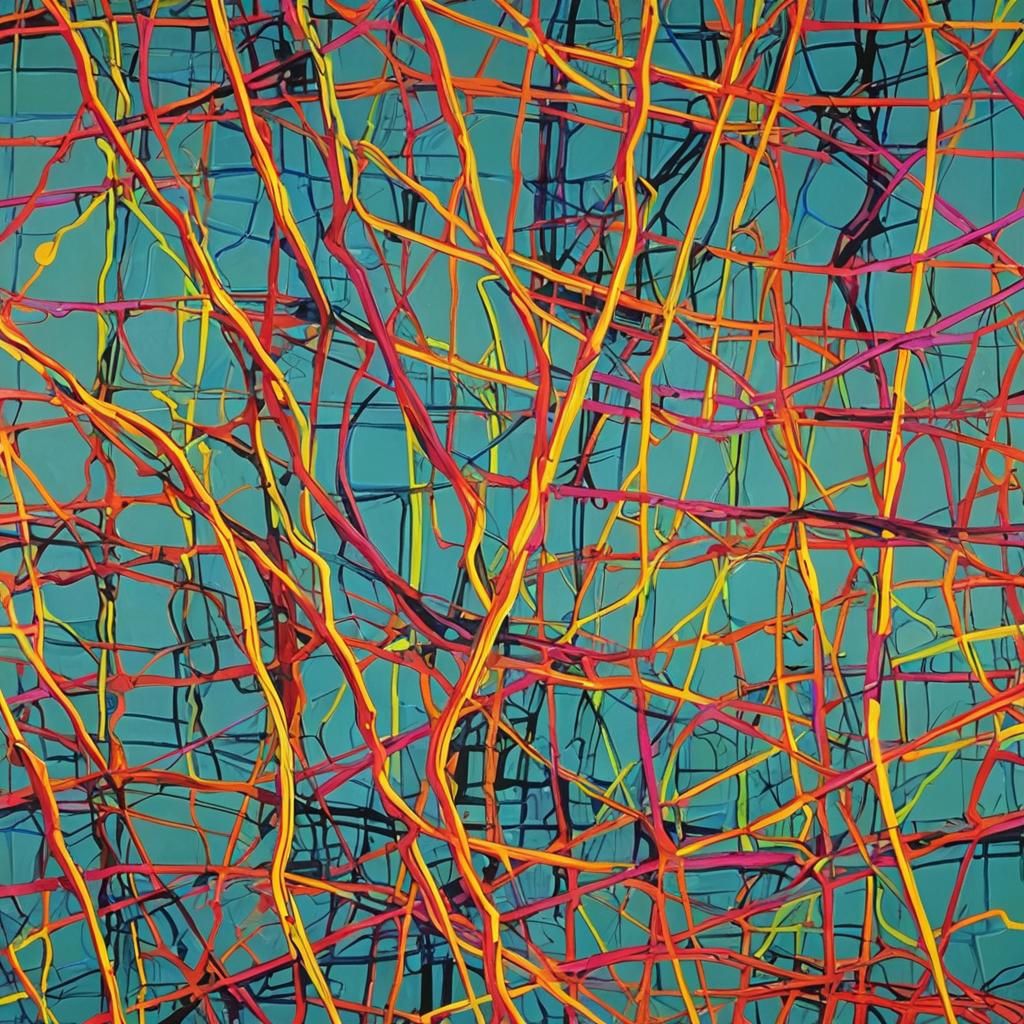 Neon Pop Art Lines in Oil Painting Style