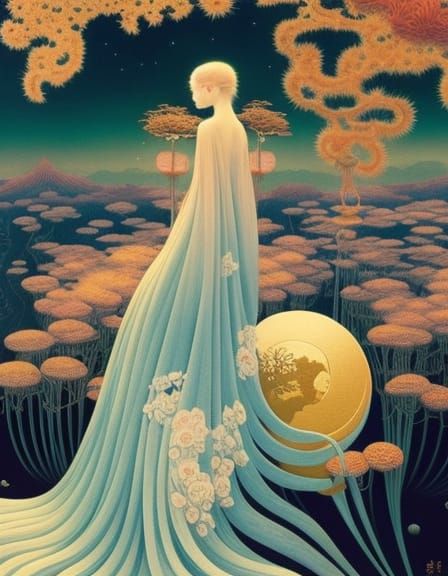 Woman in Surreal Sun and Moon Chair