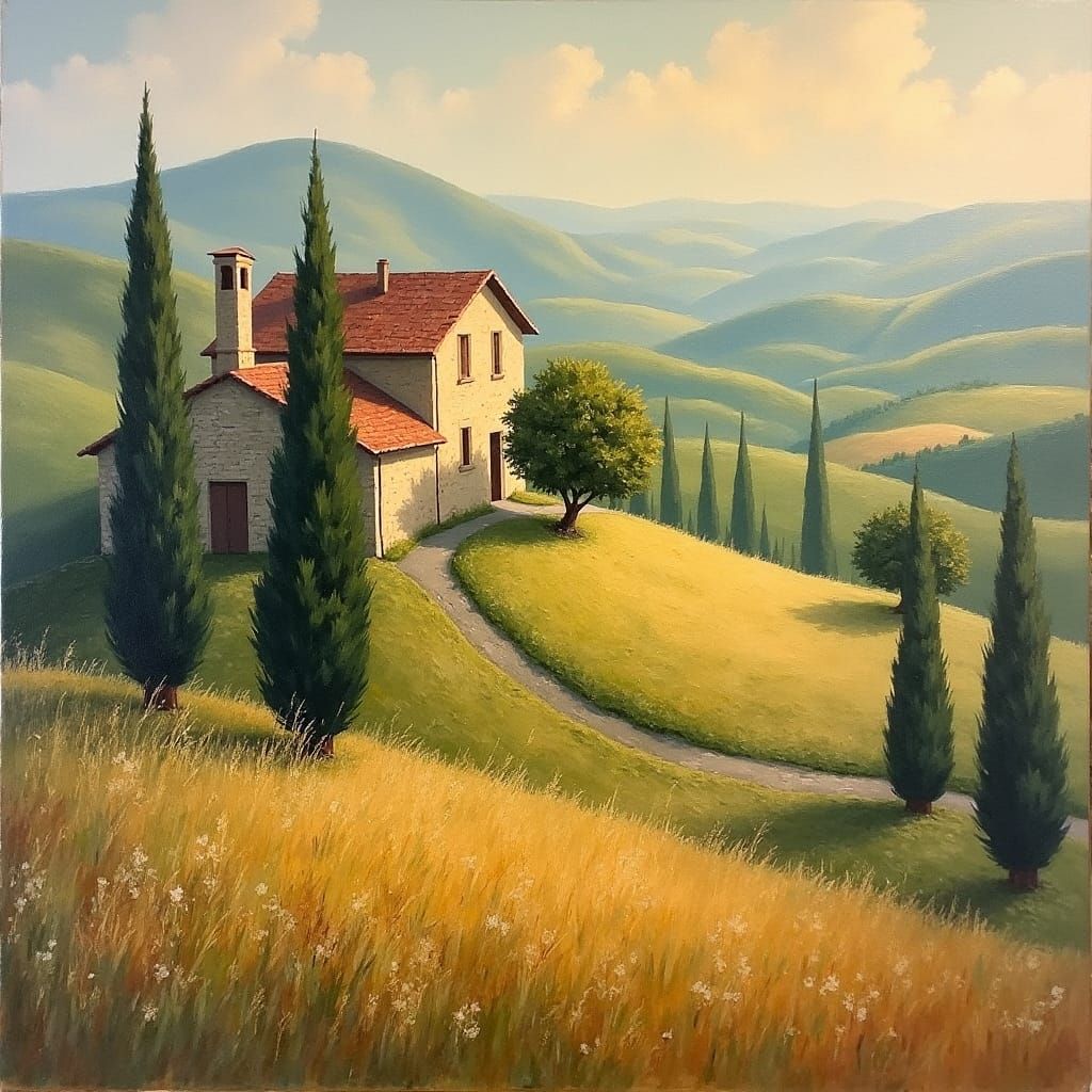 Tuscan Landscape Painting in Impressionist Style