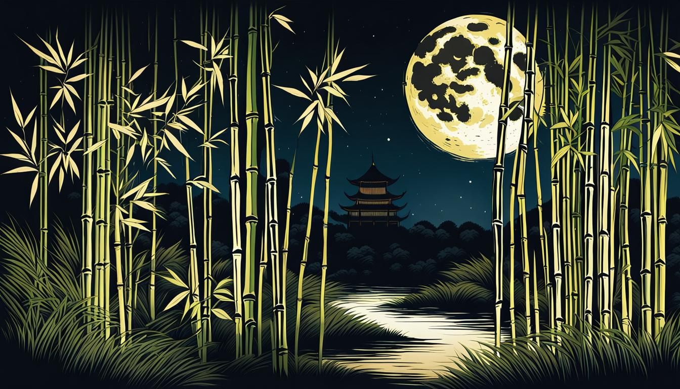 Moonlit Bamboo Grove in Art Nouveau Style