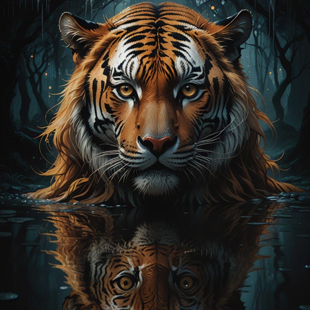 Ethereal Tiger Encounter in a Moonlit City