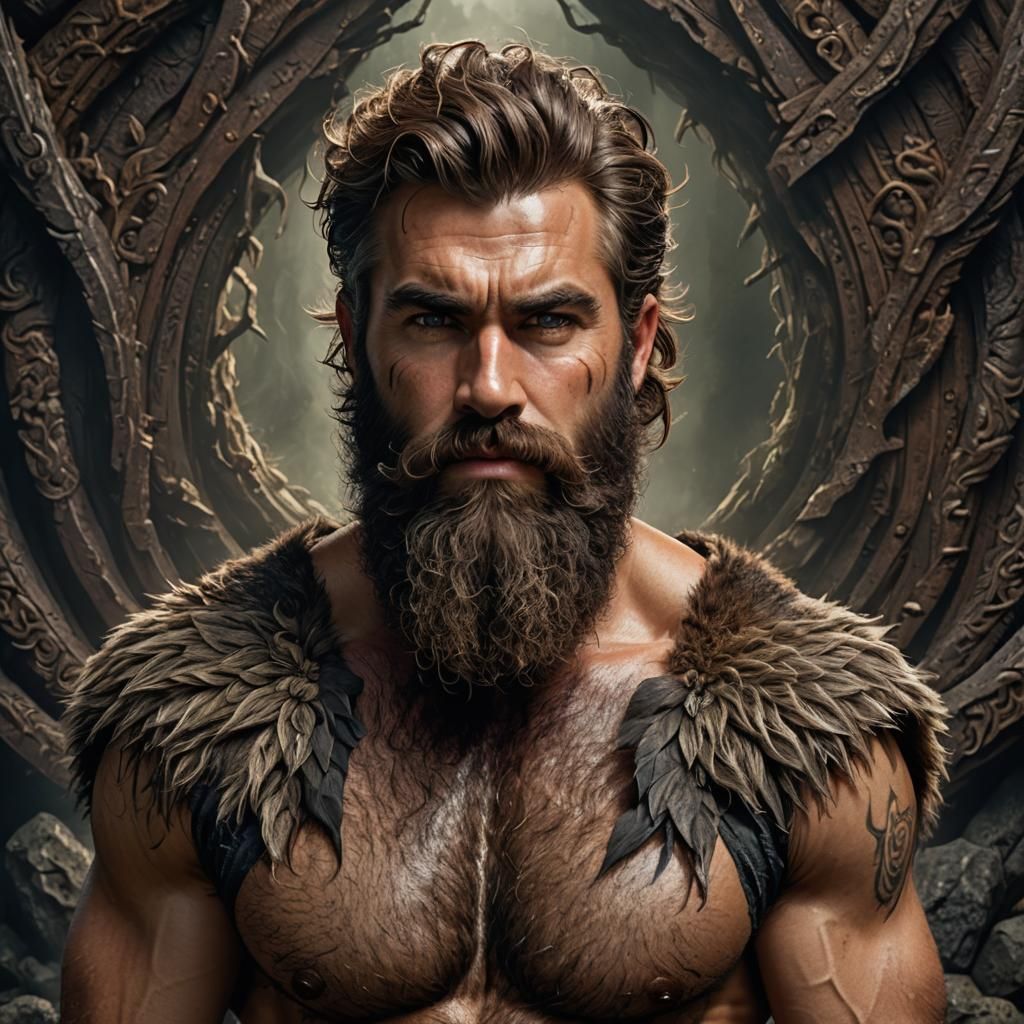 Hyperrealistic Portrait of a Strong Bearded Man