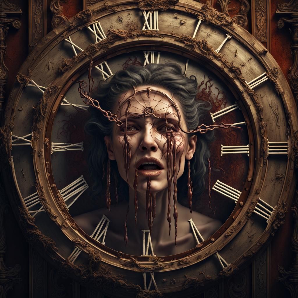 Surreal Clock Featuring Woman and Human Arms