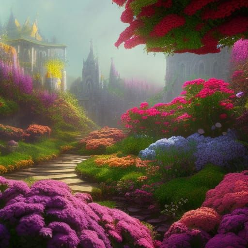 Fantastical Flower Garden in Detailed Matte Painting