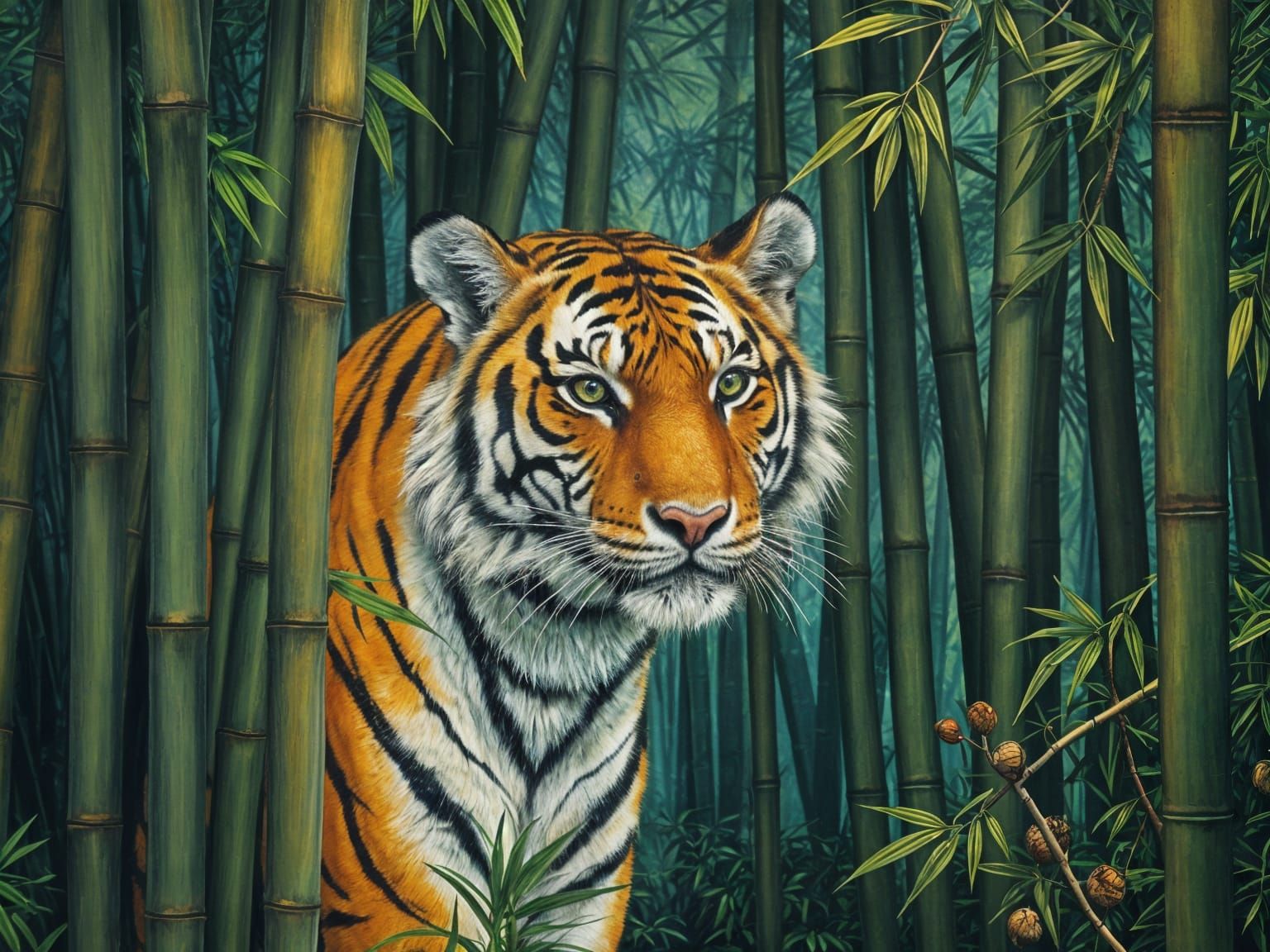 Surreal Tiger in Enchanted Bamboo Landscape