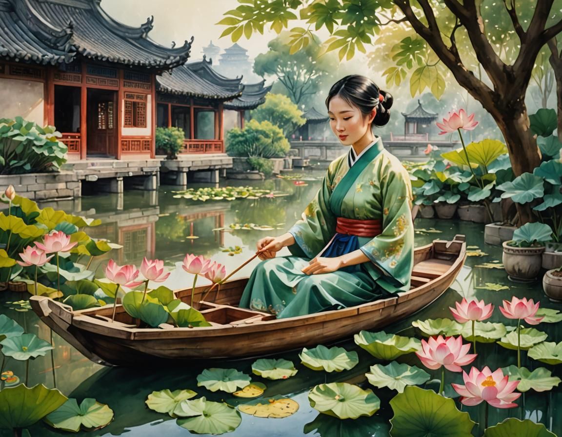 Serene Jiangnan Scene in Chinese Watercolor Style