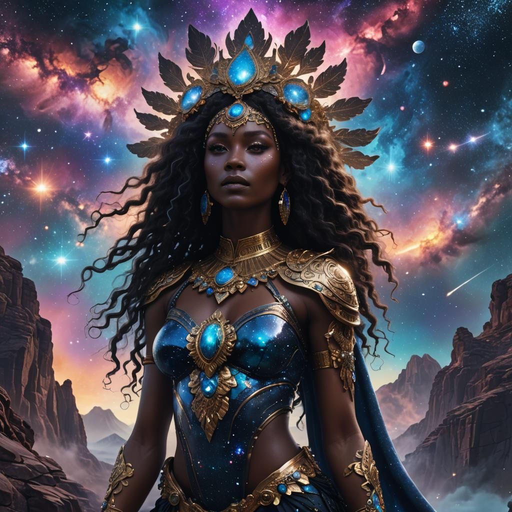 Majestic Pleadian Goddess in a Nebula-Filled Cosmos