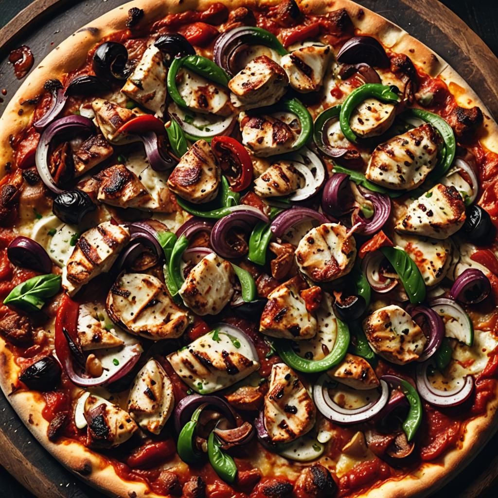 Authentic Italian Pizza with Chicken and Roasted Vegetables