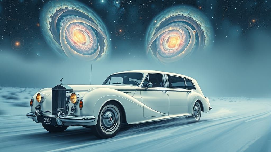 Luxurious Futuristic Art Deco Limousine Speeds Through the S...