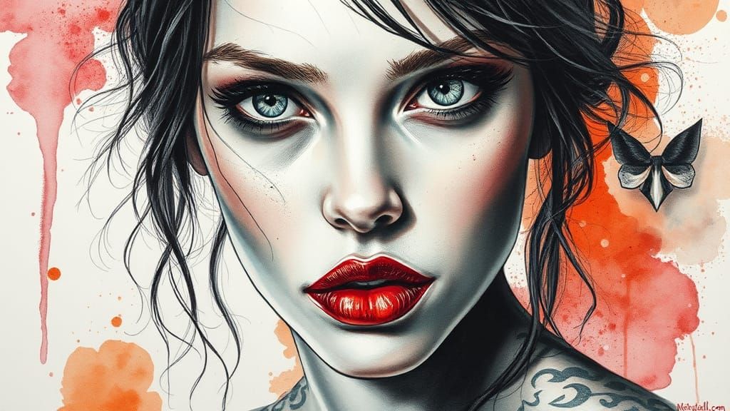 Detailed Charcoal Watercolor Portrait with Gothic Themes