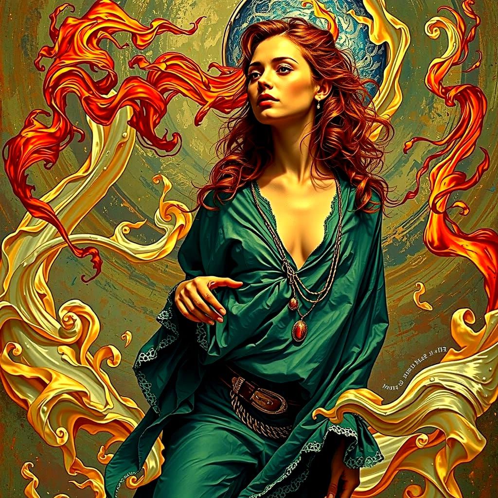 Dreamlike Woman Floating in Mists: Hyperrealistic Expression...