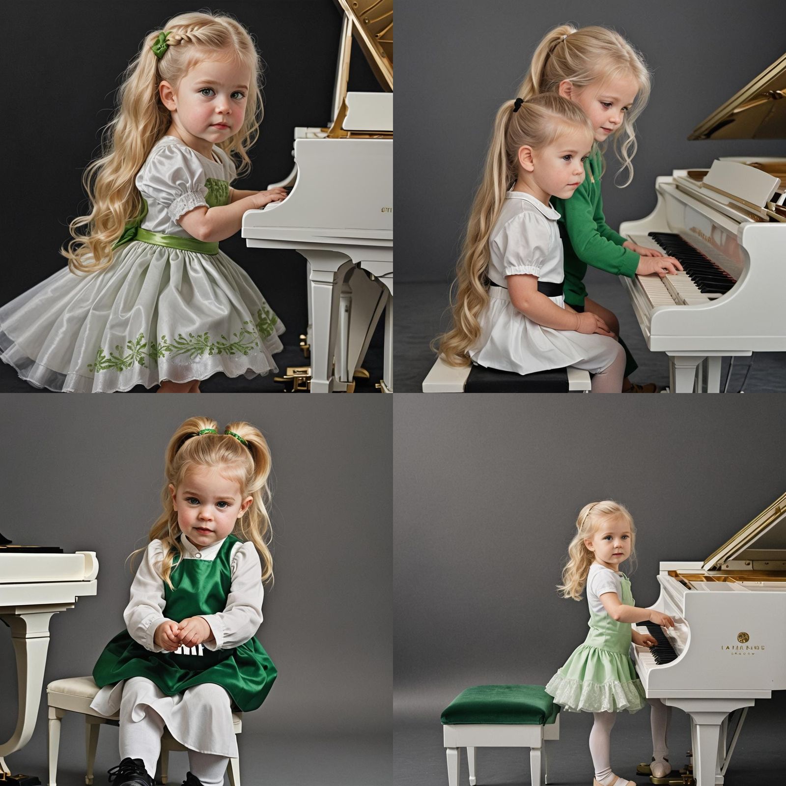 Blonde Girl Plays Piano on Black Background