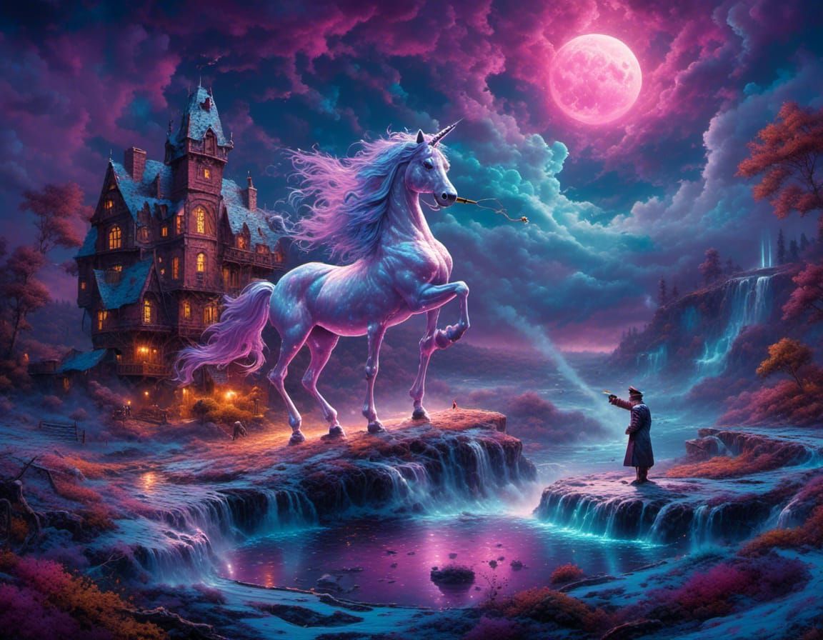 Mad Scientist Freezes Unicorn in Moody Chiaroscuro