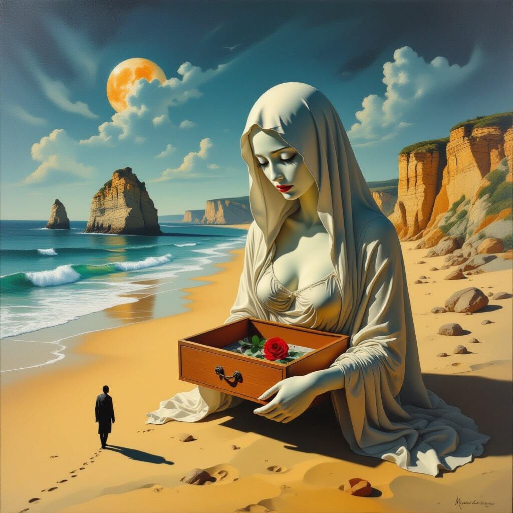 Melancholic Coastal Dreamscape in Dalí Style