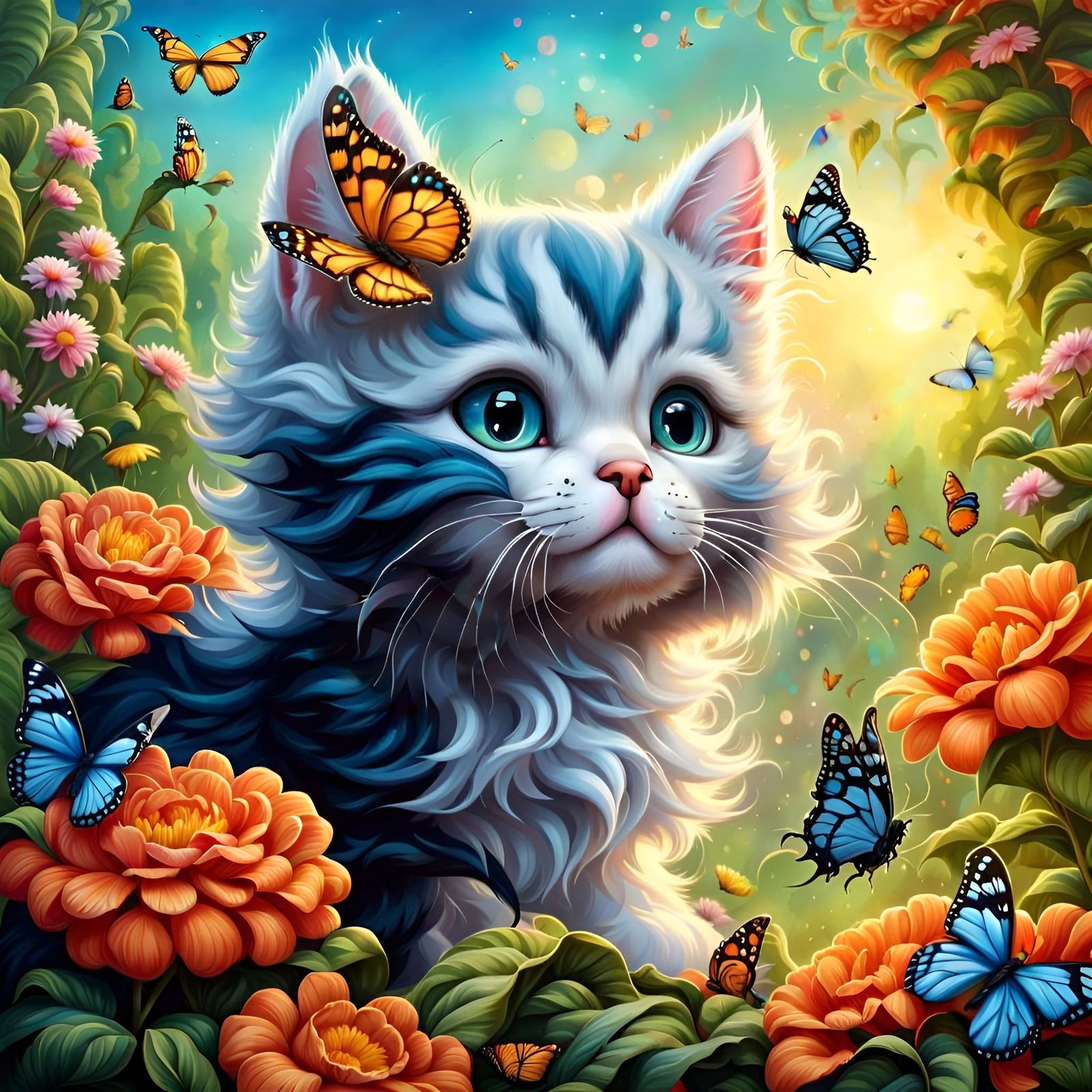 Chibi Kitten Catches Butterfly in Deco Beauty Style