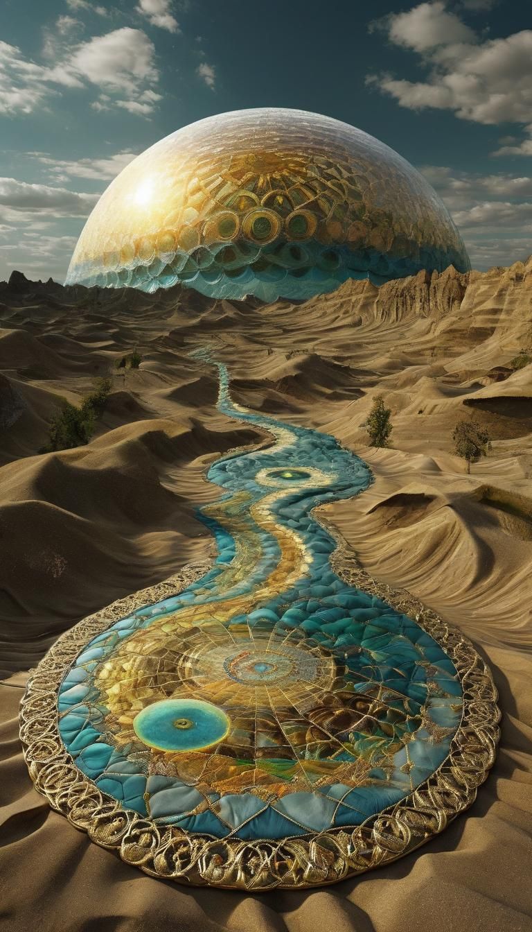 Surreal Valley Landscape with Golden Highlights