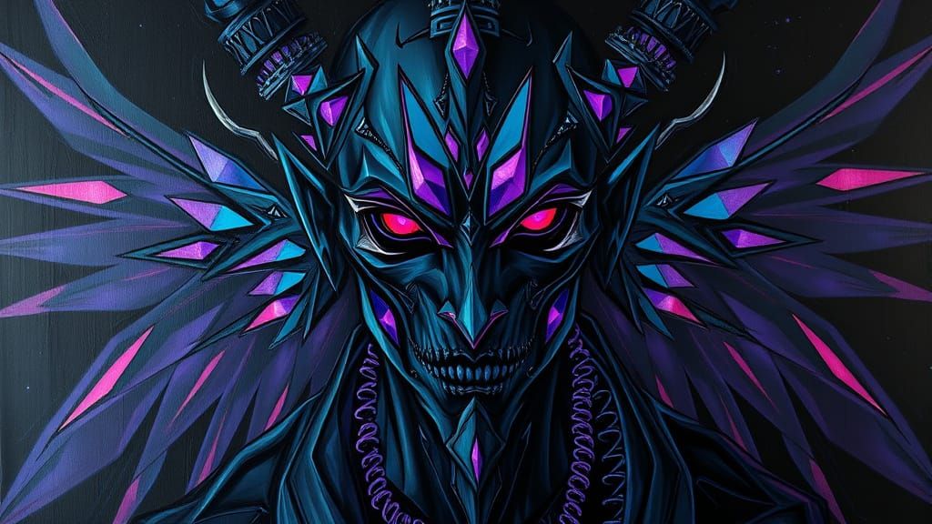 Gothic Cosmic Deity in Surrealist Oil Painting