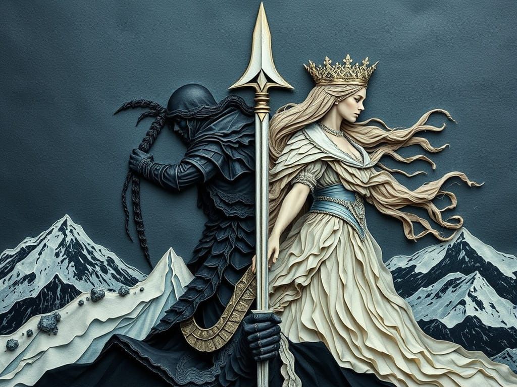 Double Portrait in Layered Paper with Ferrofluid Shadows