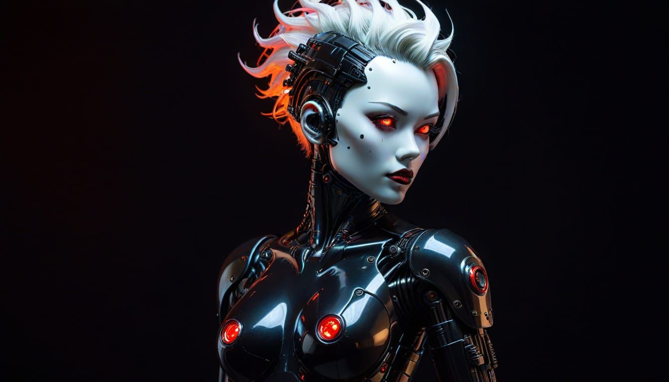 Cyberpunk Gynoid Pinup with Neon Lights