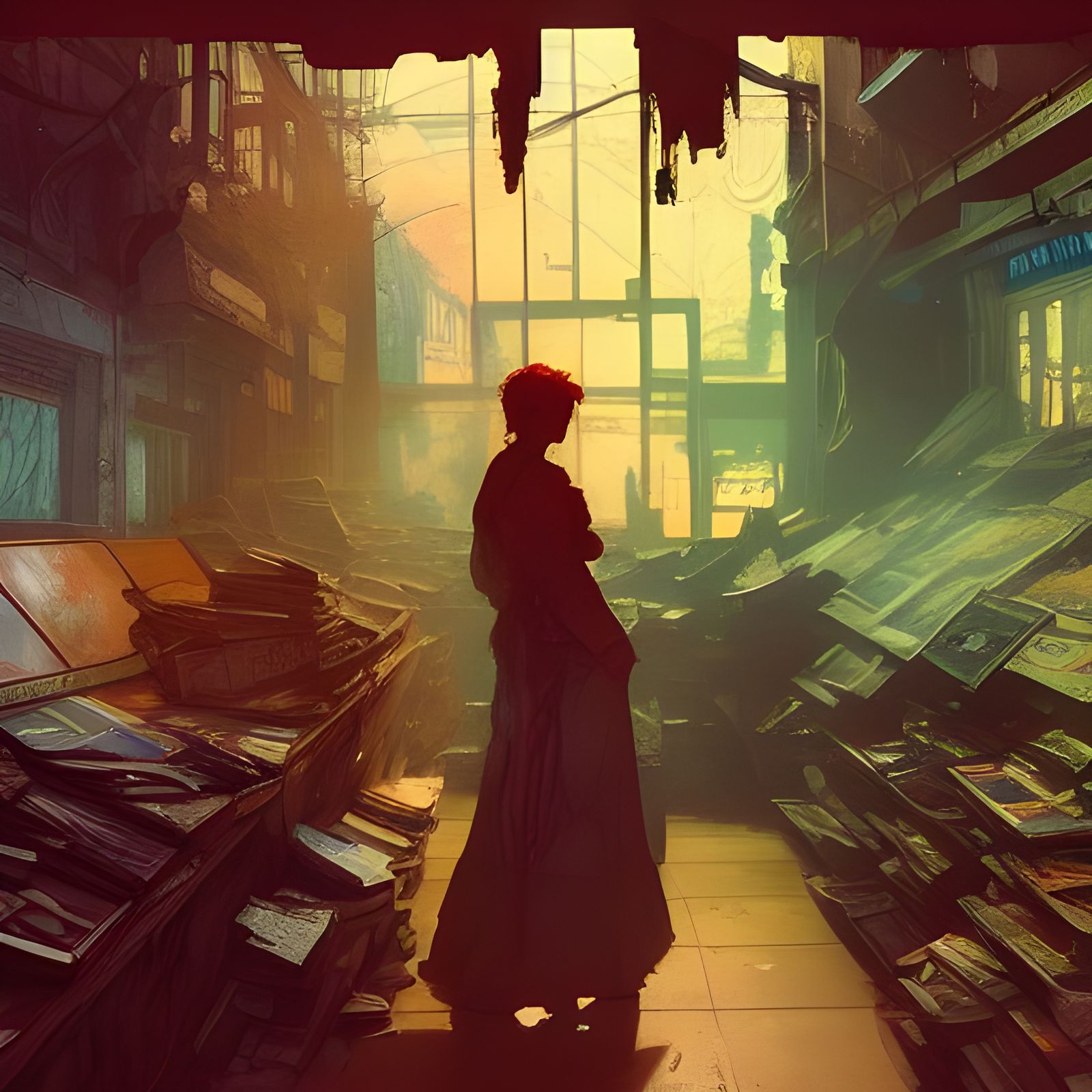 Inside a run down comicbook shop