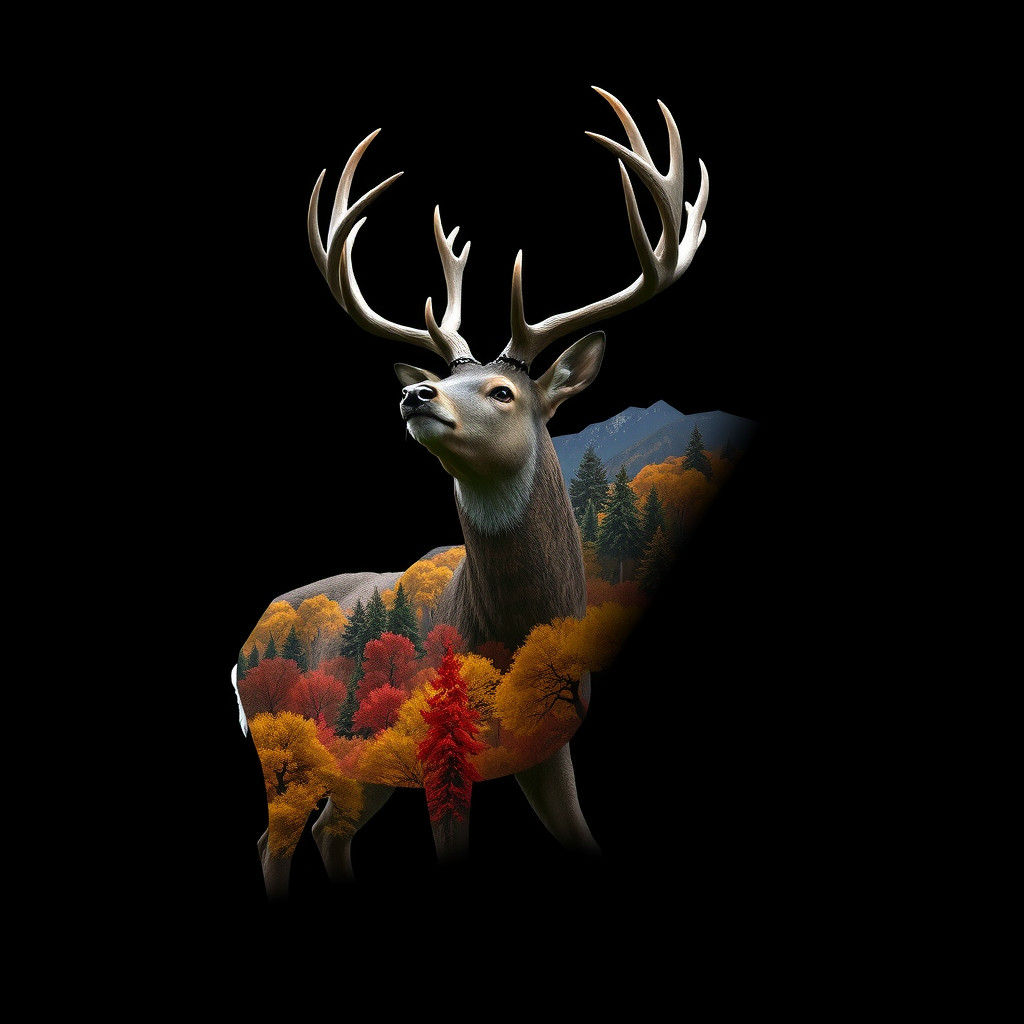 Deer Silhouette with Autumn Forest, Hyper-Realistic 3D Art