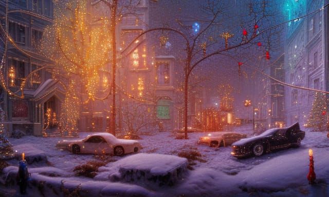 Festive Christmas Film Scene in Hyperrealistic Style