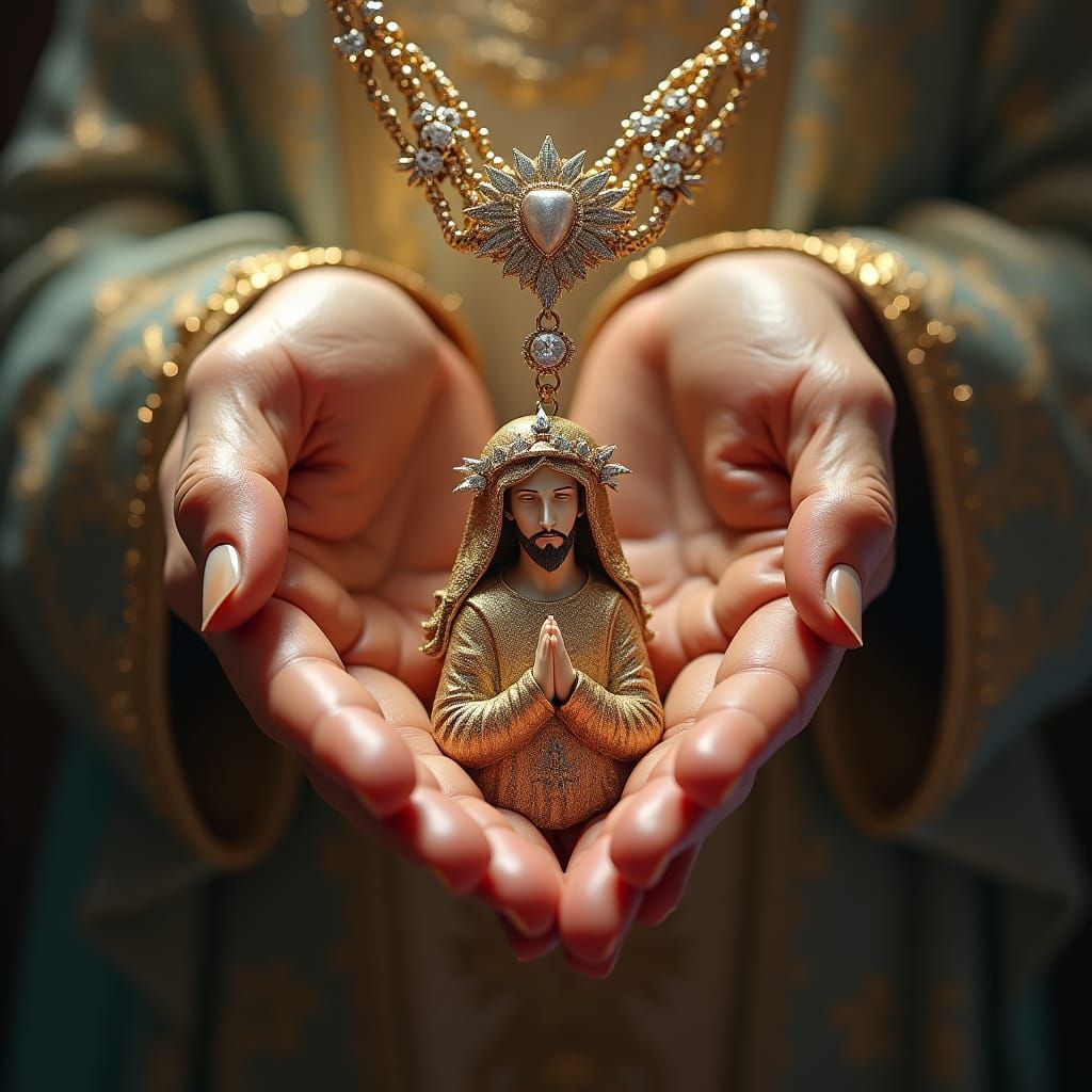 Bejeweled Hands Holding Crying Jesus Piece