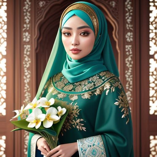 Muslim Woman in Renaissance Portrait with Flowers