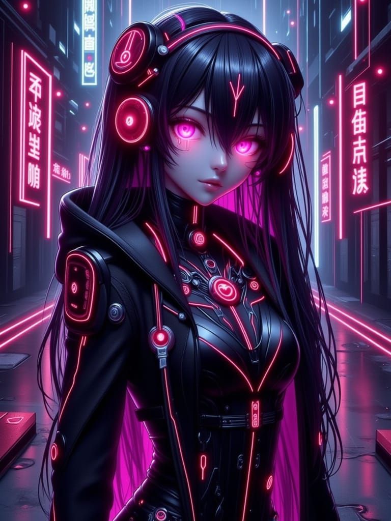 An anime style image of a Modern Goth style Hatsune Miku in ...