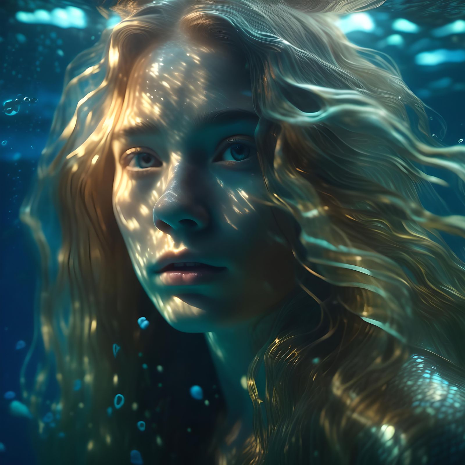 Ethereal Woman Portrait with Underwater Lighting