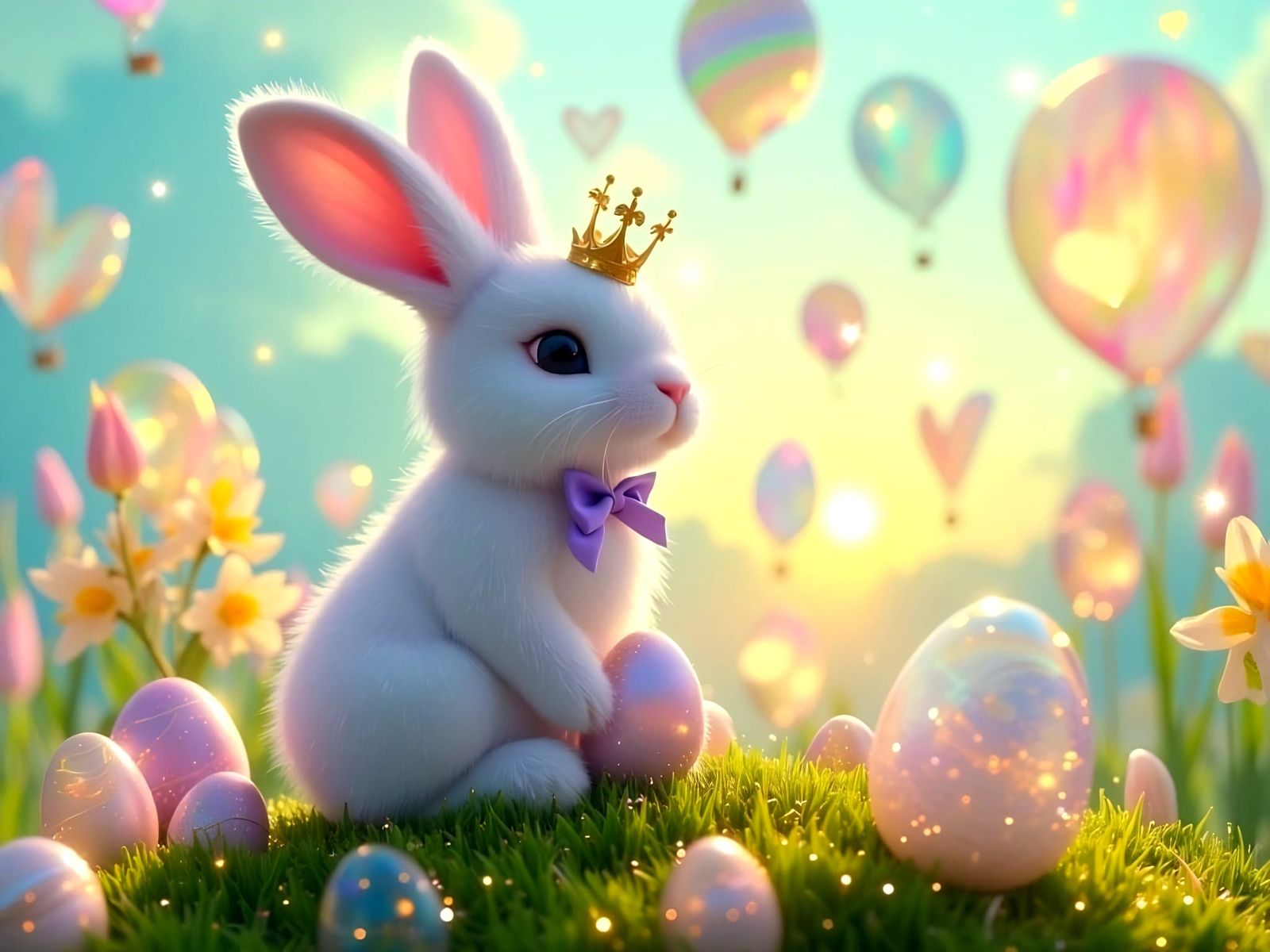 Whimsical Easter Bunny in a Luminous Spring Wonderland