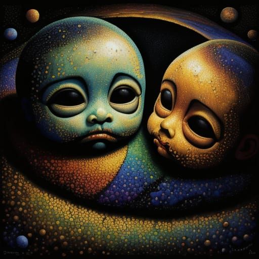 Surreal Mouth with Babies Inside, Dali-Inspired Oil Painting