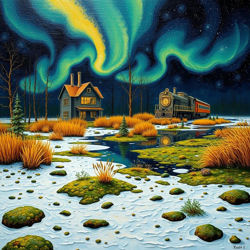 Baroque House Under Northern Lights