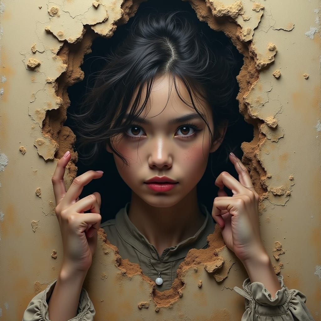 Fierce Young Woman Escaping an Artist's Canvas