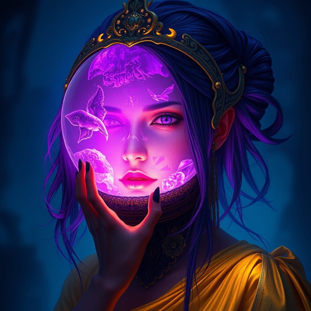 Crystal Ball Woman in Dark Fantasy Style