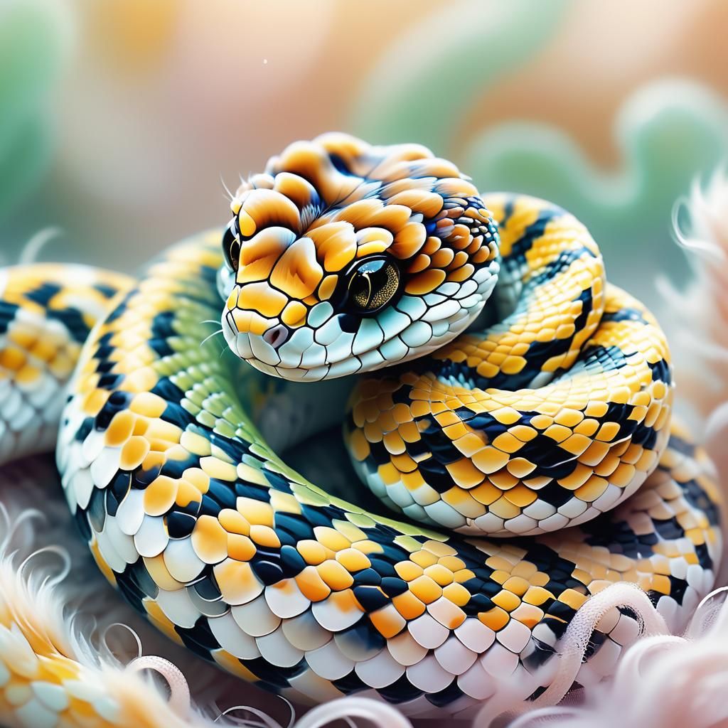 Adorable Furry Baby Snake Portrait in Whimsical Style