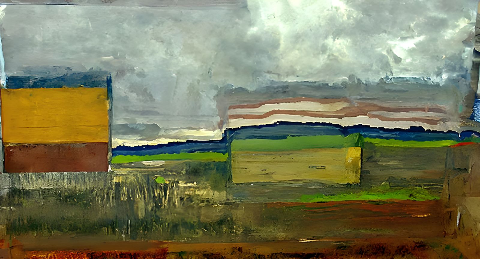 Abstract Landscape in Colorfield Style with Sweeping Brushst...