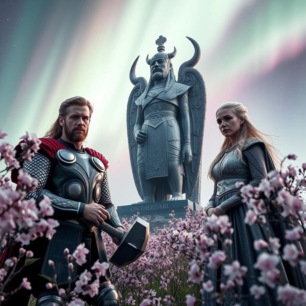 Thor and Daenerys in Cherry Blossom Field