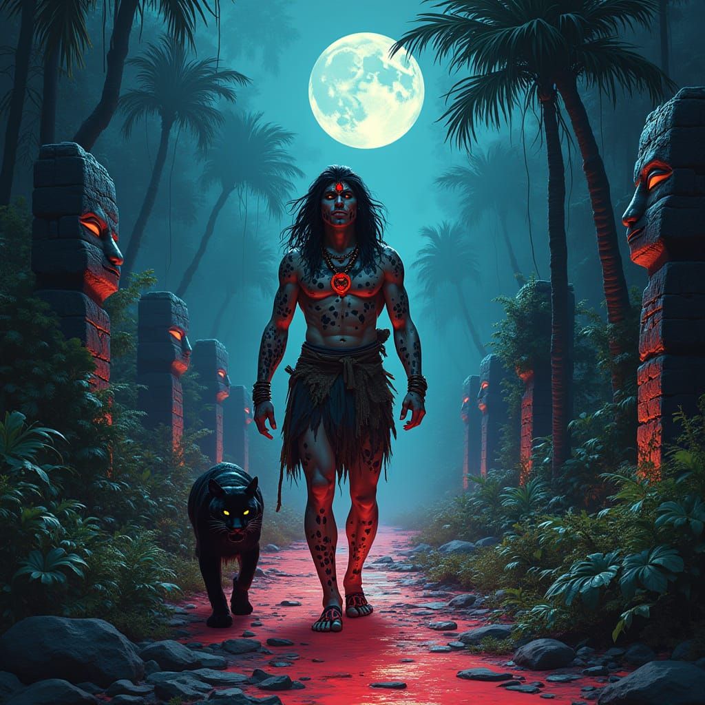 Aztec Warrior Embarks on a Mystical Jungle Odyssey