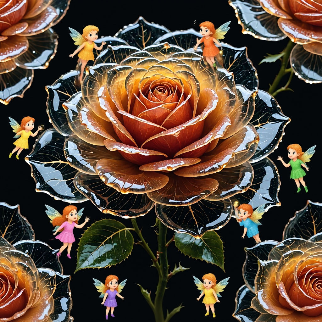 Intricate Glowing Glass Rose on Black Background