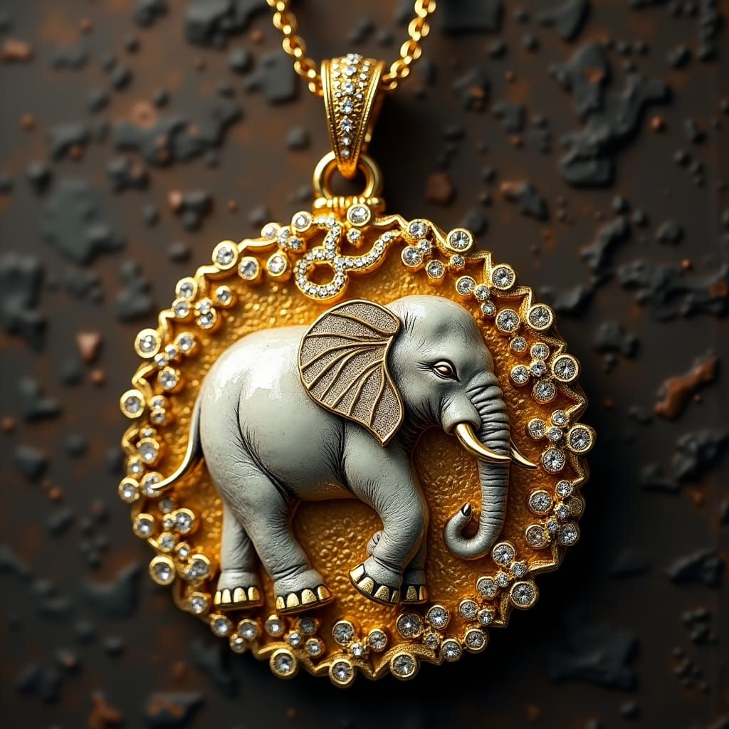 Gold Om Pendant with Diamond Inlay in Grisaille Style