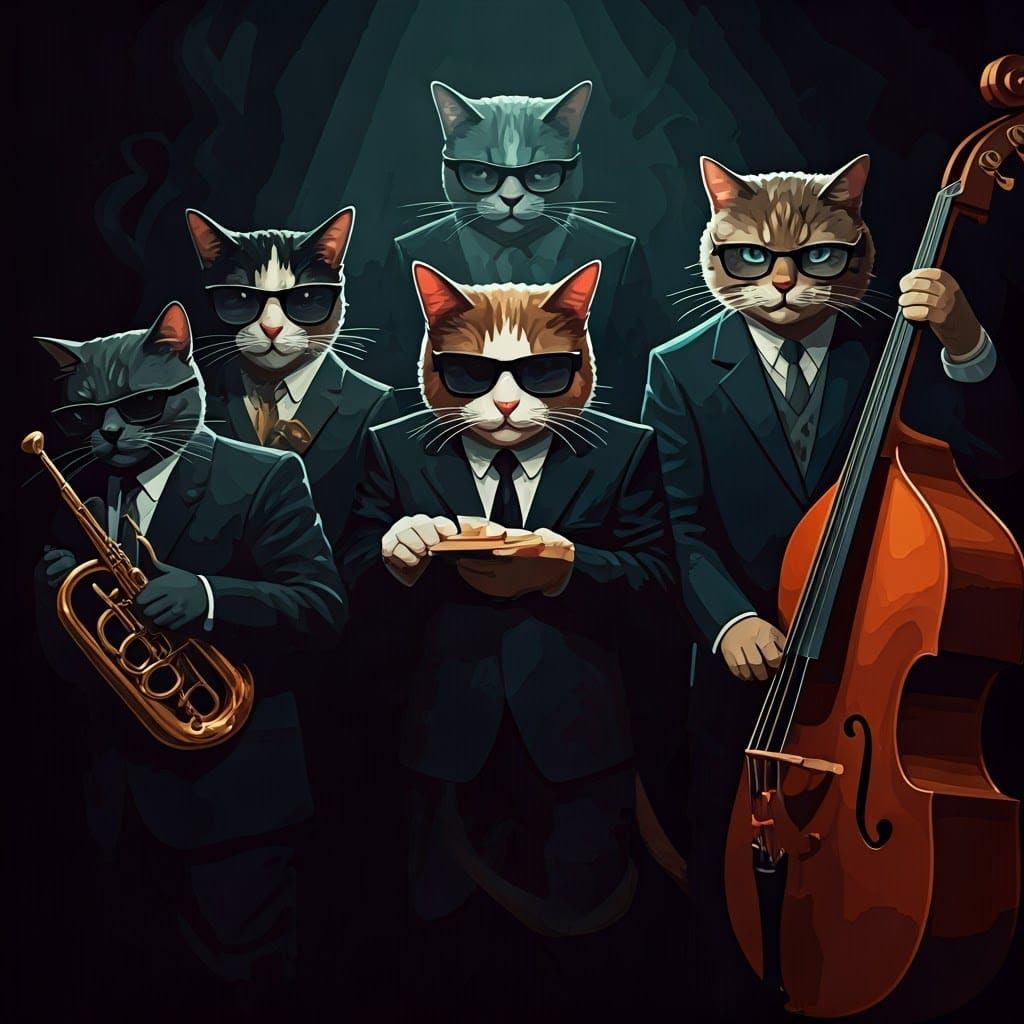 Feline Jazz Band in a Smoky Bar